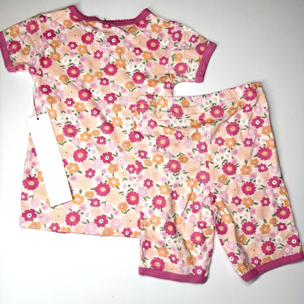 Milkberry 2 Piece Bamboo Shorts Pajamas 5T Sensitive Skin Ruffle Pink Flowers